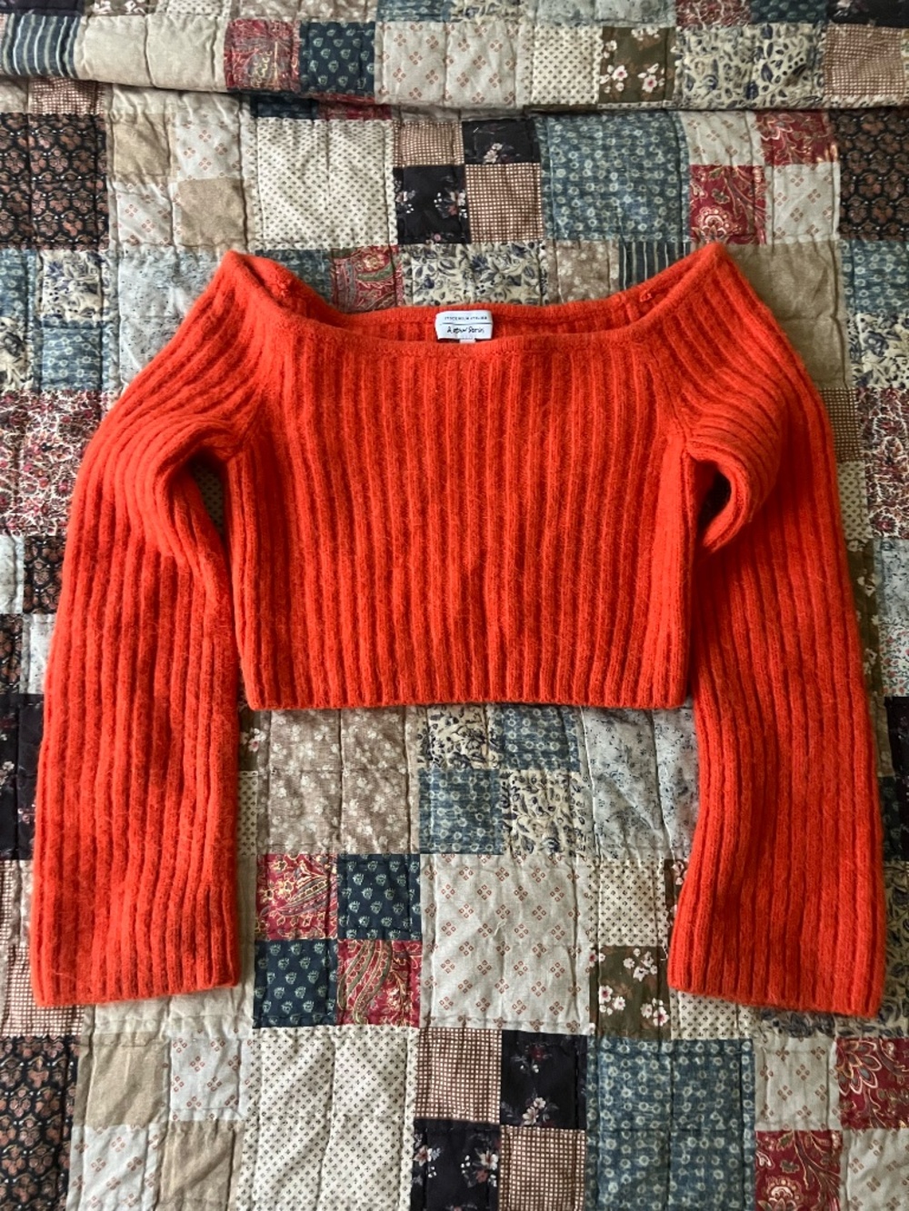 & Other Stories Orange Ribbed Alpaca Wool Cropped Sweater Size Medium